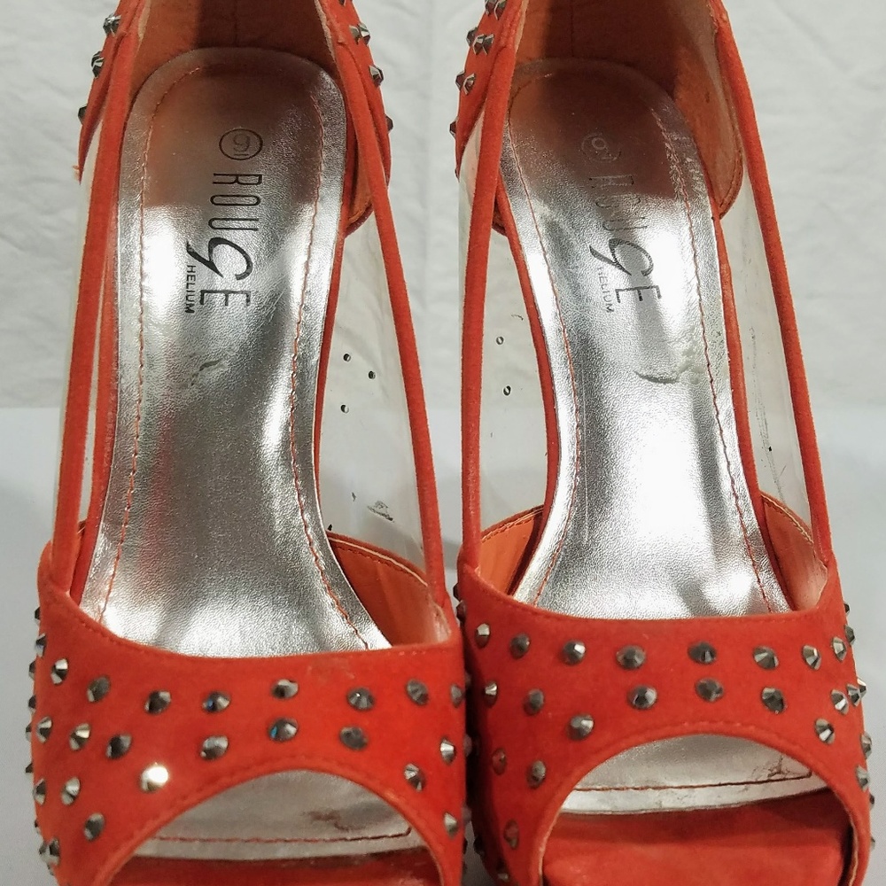 Rogue Orange Studded Platform Heels w Clear Panels